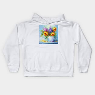 Bouquet of yellow flowers in a vase Kids Hoodie